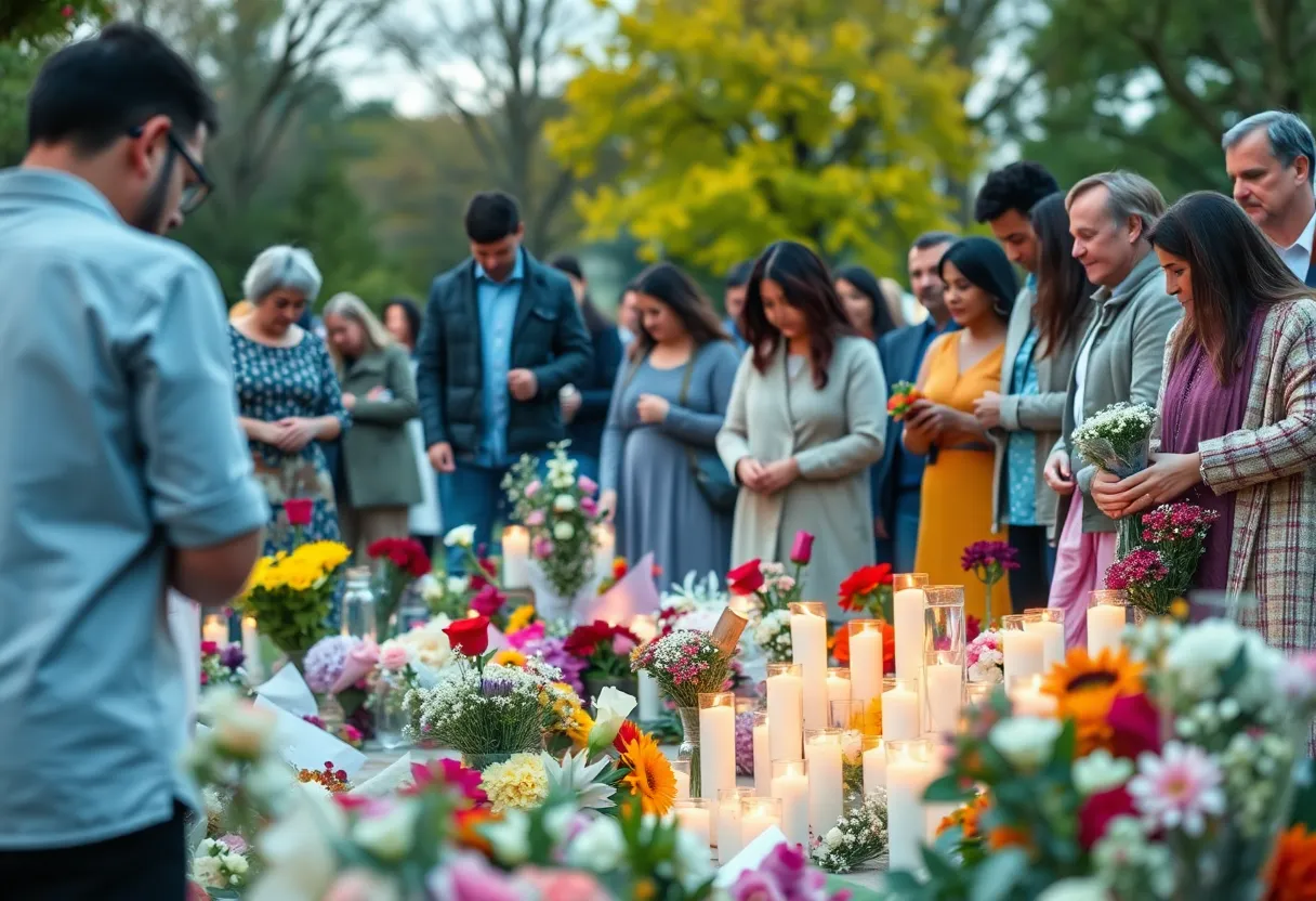 Residents remembering lost loved ones at a memorial