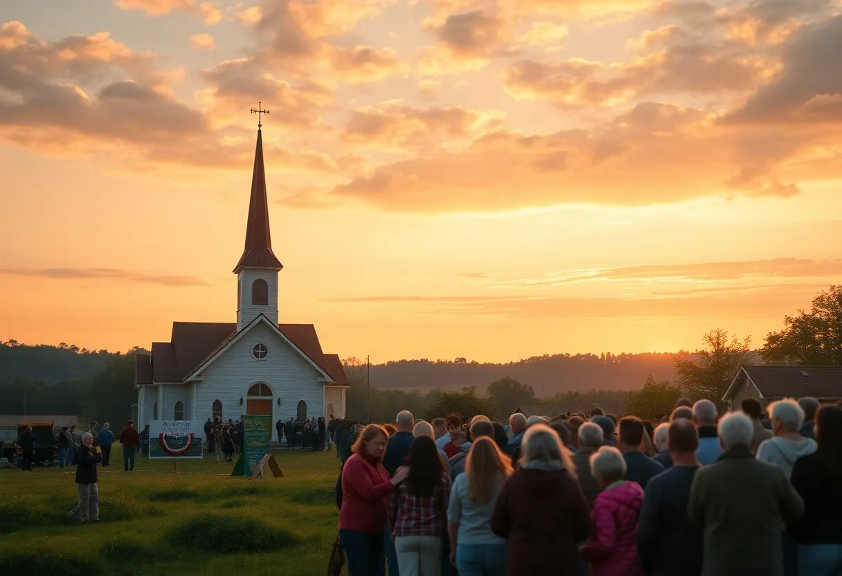 A peaceful church scene during a community remembrance service