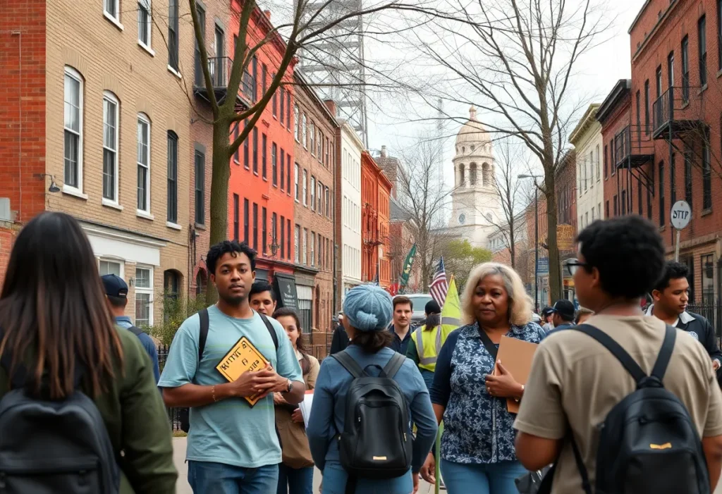 Diverse community members in Providence standing together