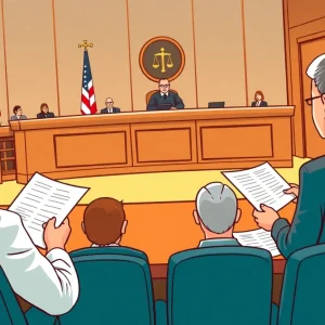 Judge issuing a ruling in a legal courtroom