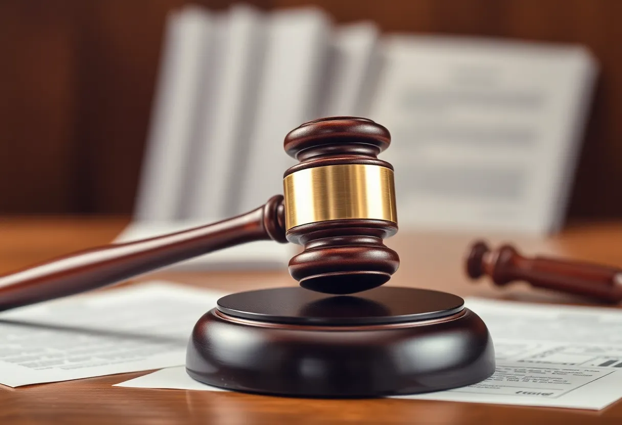 Gavel striking sound block in courtroom