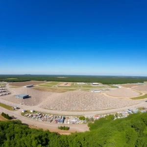 Aerial view of the Central Landfill in Cranston, Rhode Island, highlighting its expansive area.