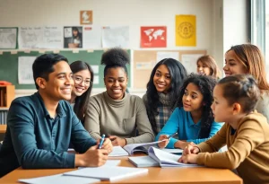 Teachers and students in a diverse classroom setting