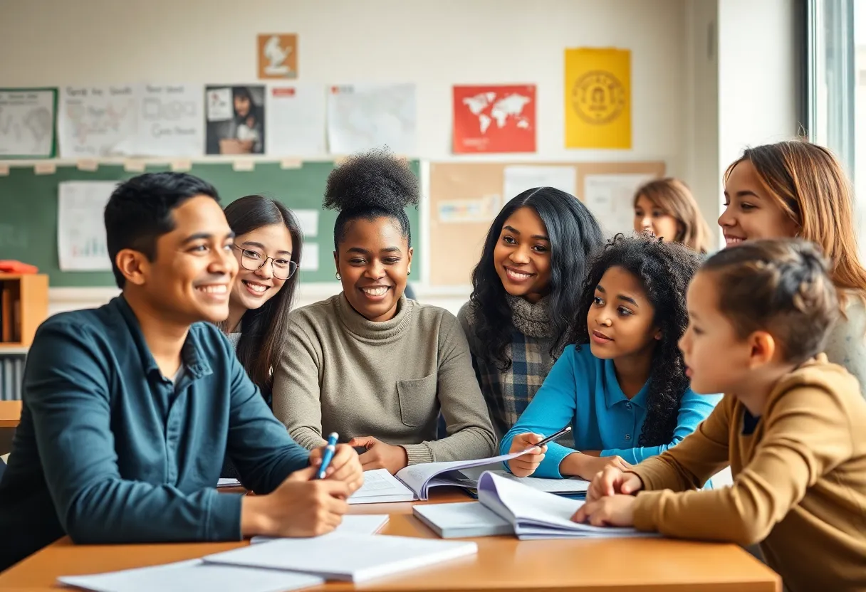 Teachers and students in a diverse classroom setting