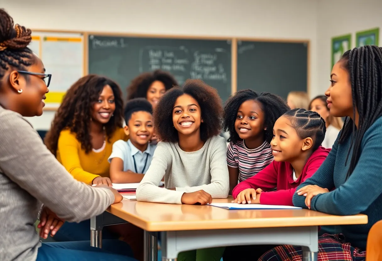 Teachers of diverse ethnic backgrounds in a classroom with students