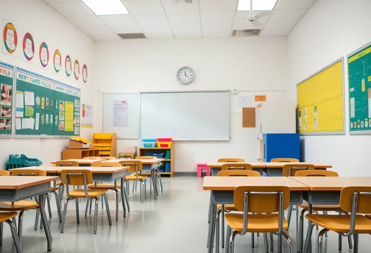 Classroom environment in an elementary school focused on student safety