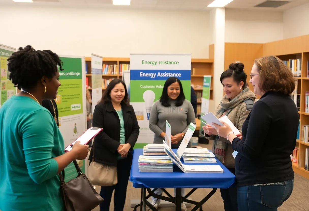 Attendees at the Rhode Island Energy Assistance Expo talking to advocates.