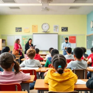 Students participating actively in a Rhode Island classroom focused on attendance improvement
