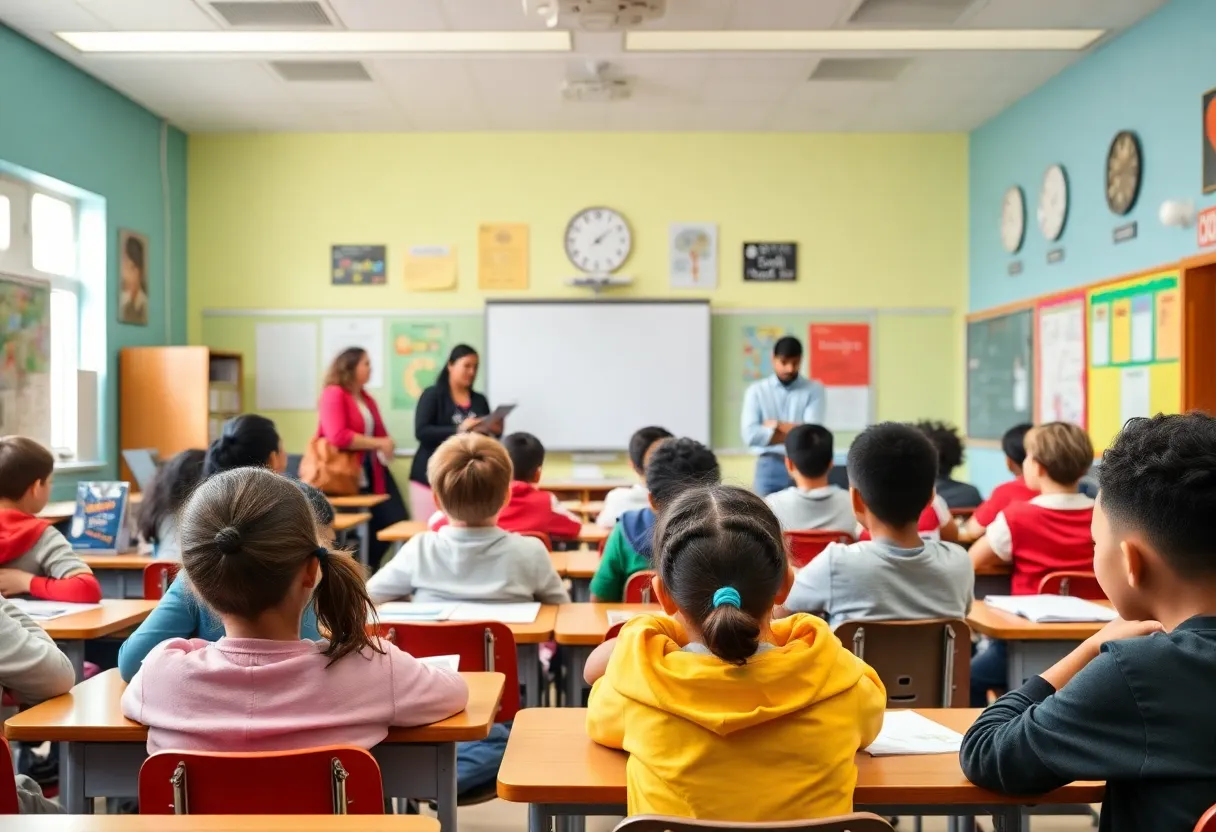 Students participating actively in a Rhode Island classroom focused on attendance improvement