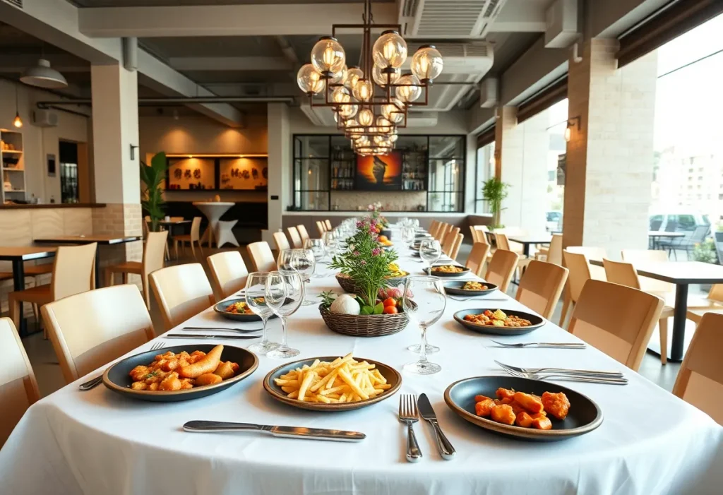 Dining table at Estiatorio Fili with Greek dishes