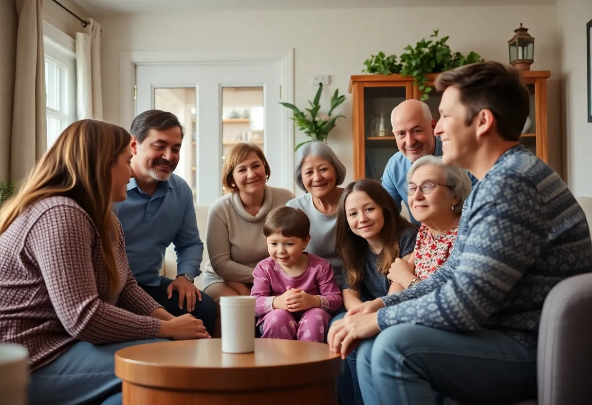 Family gathering in a warm home representing community love