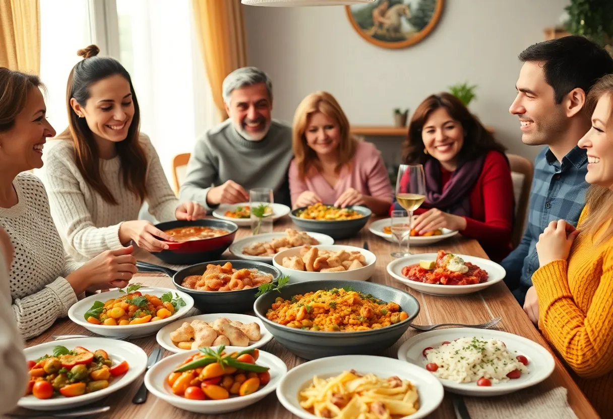 Family gathering with traditional Italian dishes
