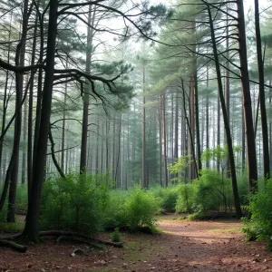 A serene forest scene symbolizing a commitment to environmental conservation.