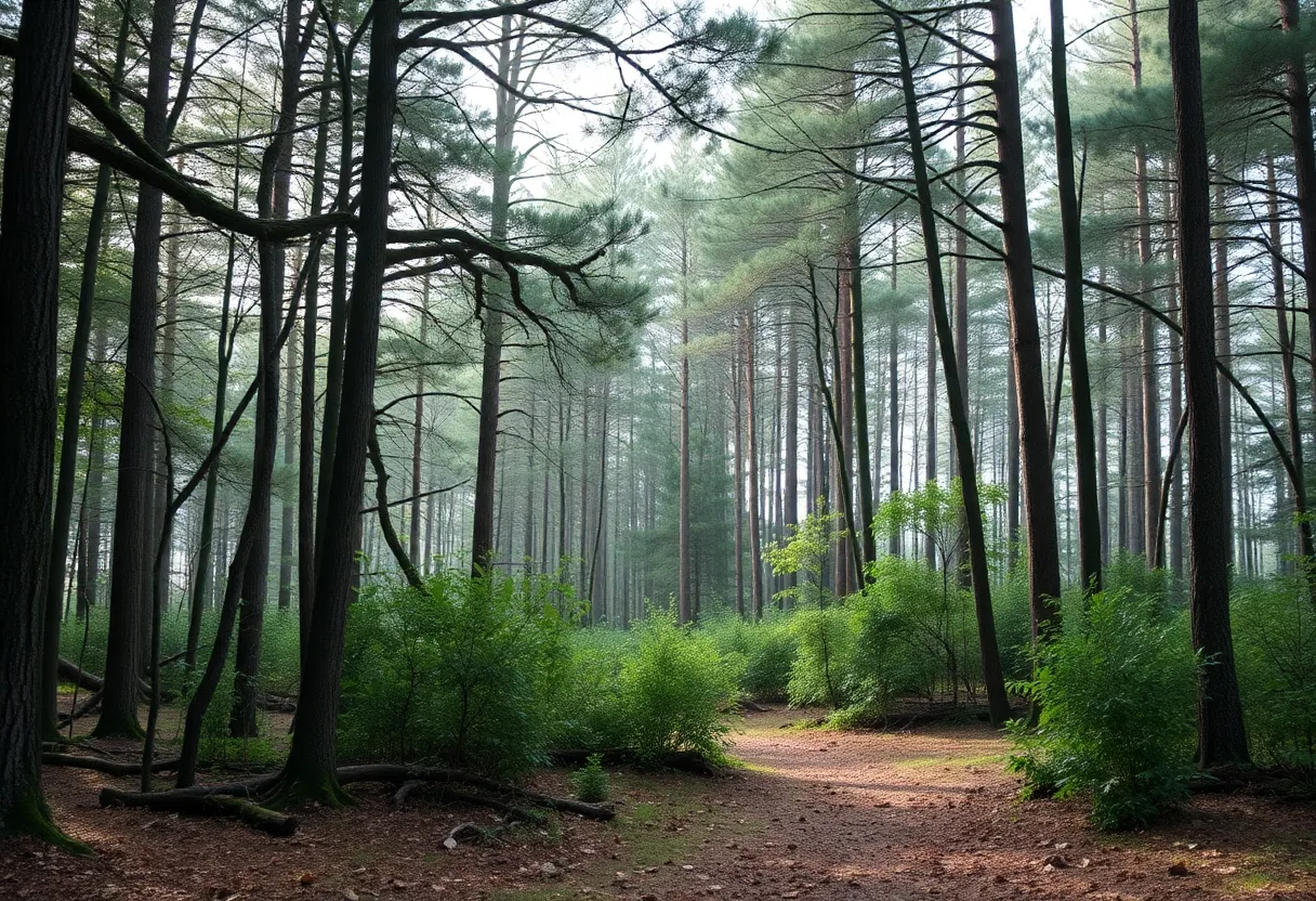 A serene forest scene symbolizing a commitment to environmental conservation.