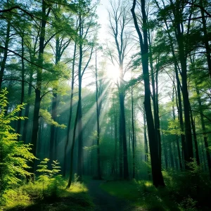 A tranquil forest scene symbolizing nature's beauty.