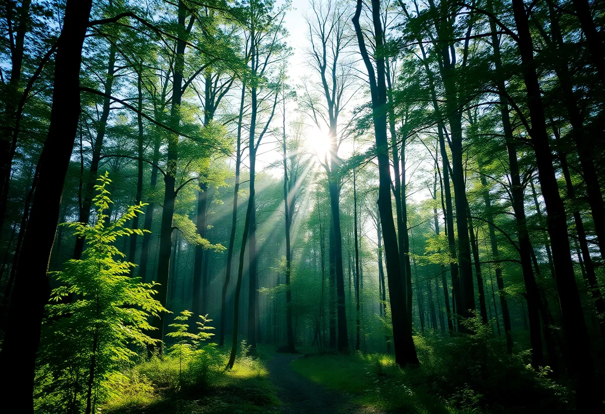 A tranquil forest scene symbolizing nature's beauty.