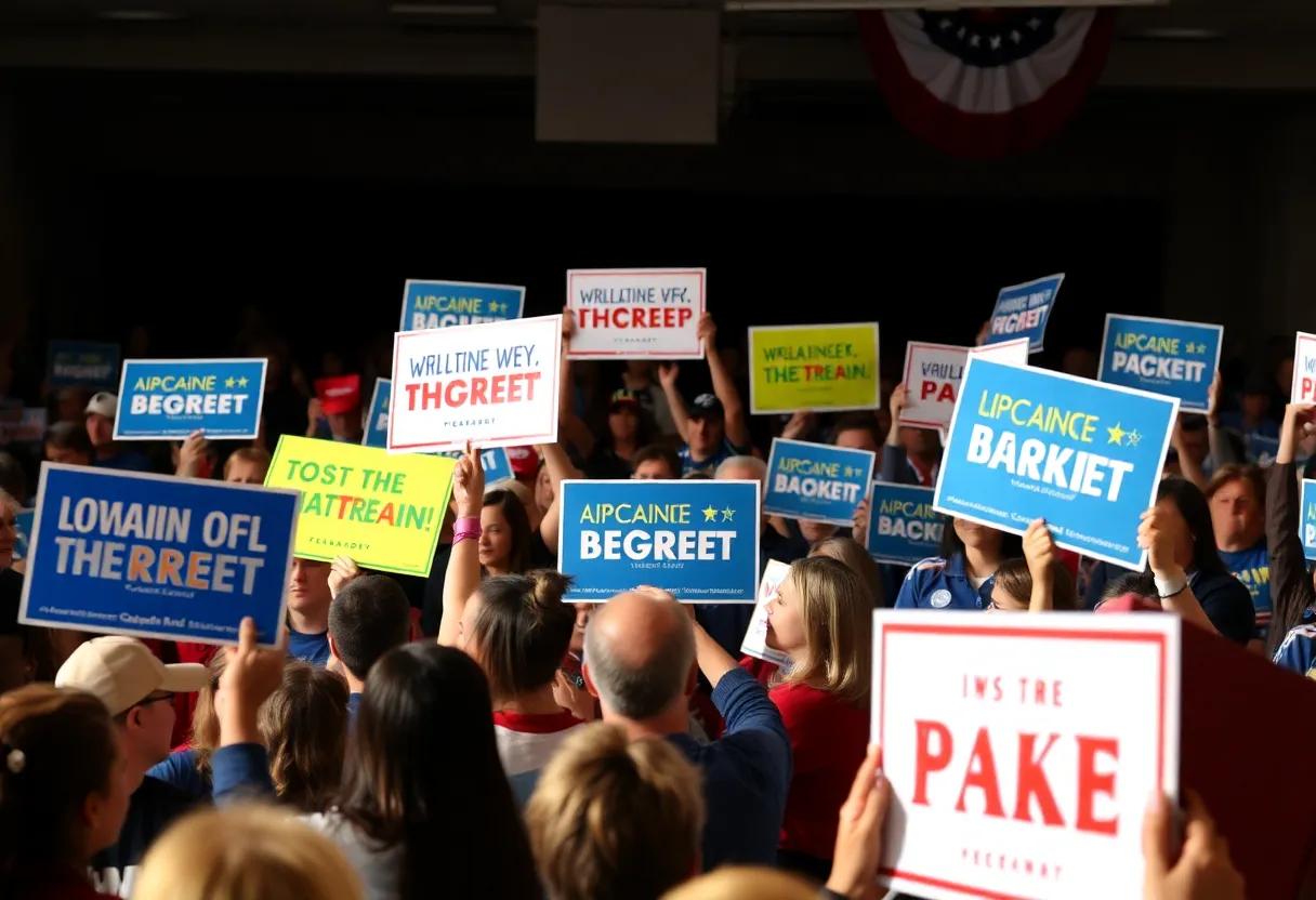 Supporters at a Helena Foulkes campaign rally in Rhode Island