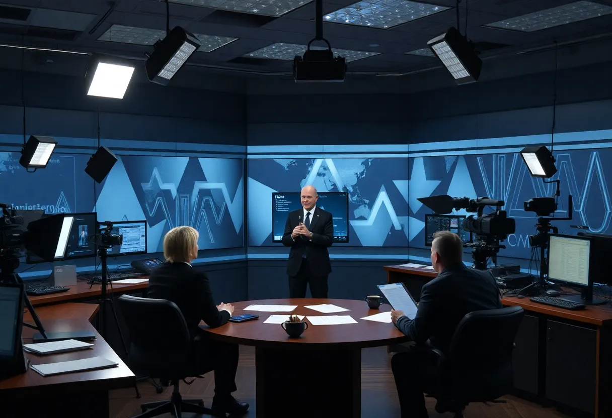 A depiction of a newsroom showing the hardships of a news career.