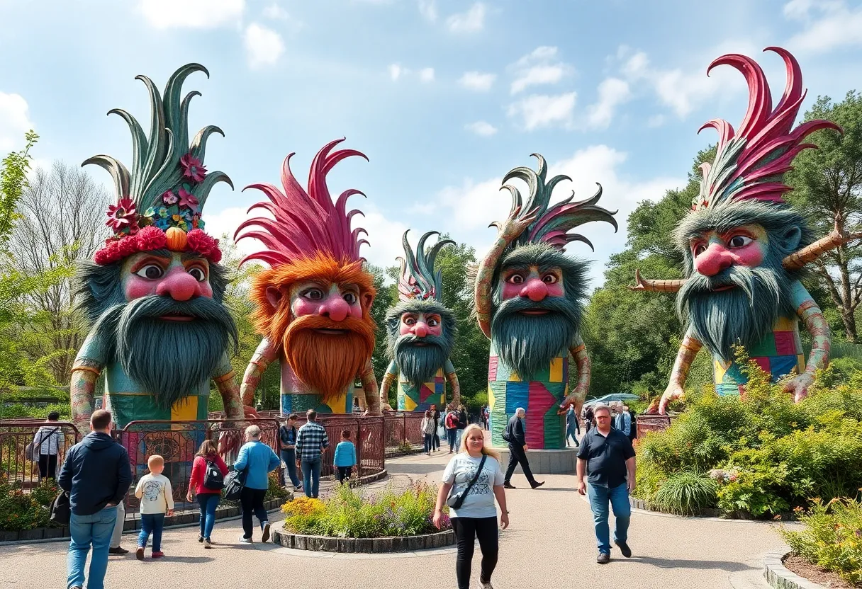 Giant troll sculptures made from recycled materials in Rhode Island