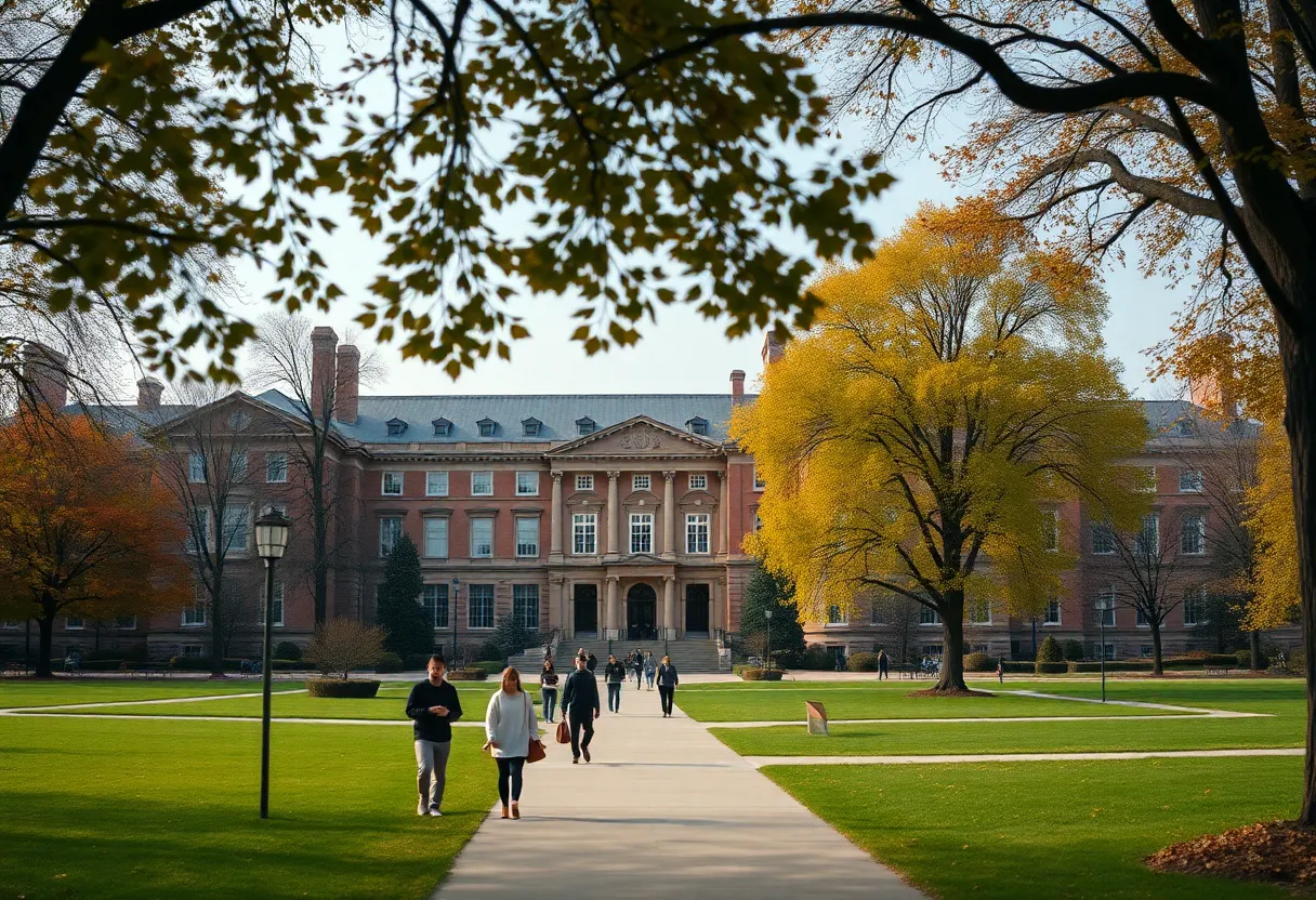 Campus view of Harvard University during autumn.