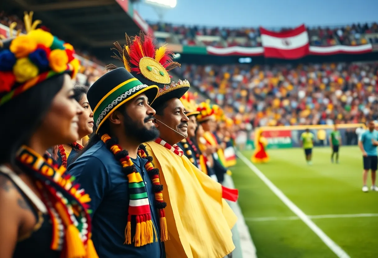 Fans celebrating Hispanic Heritage Month at a soccer match