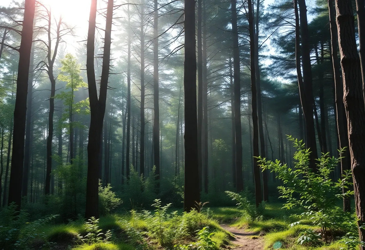 A peaceful forest representing a memorial for Michele Elena
