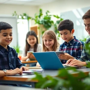 Students engaged in modern classroom activities