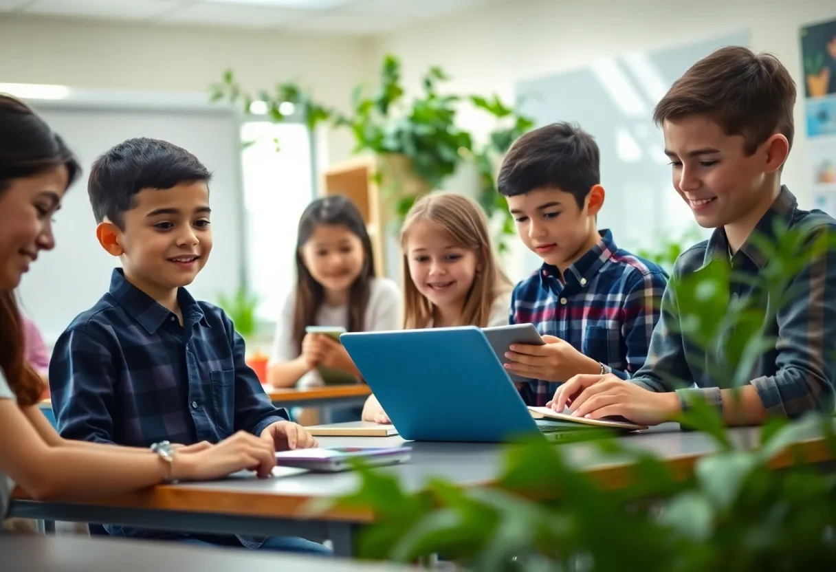 Students engaged in modern classroom activities