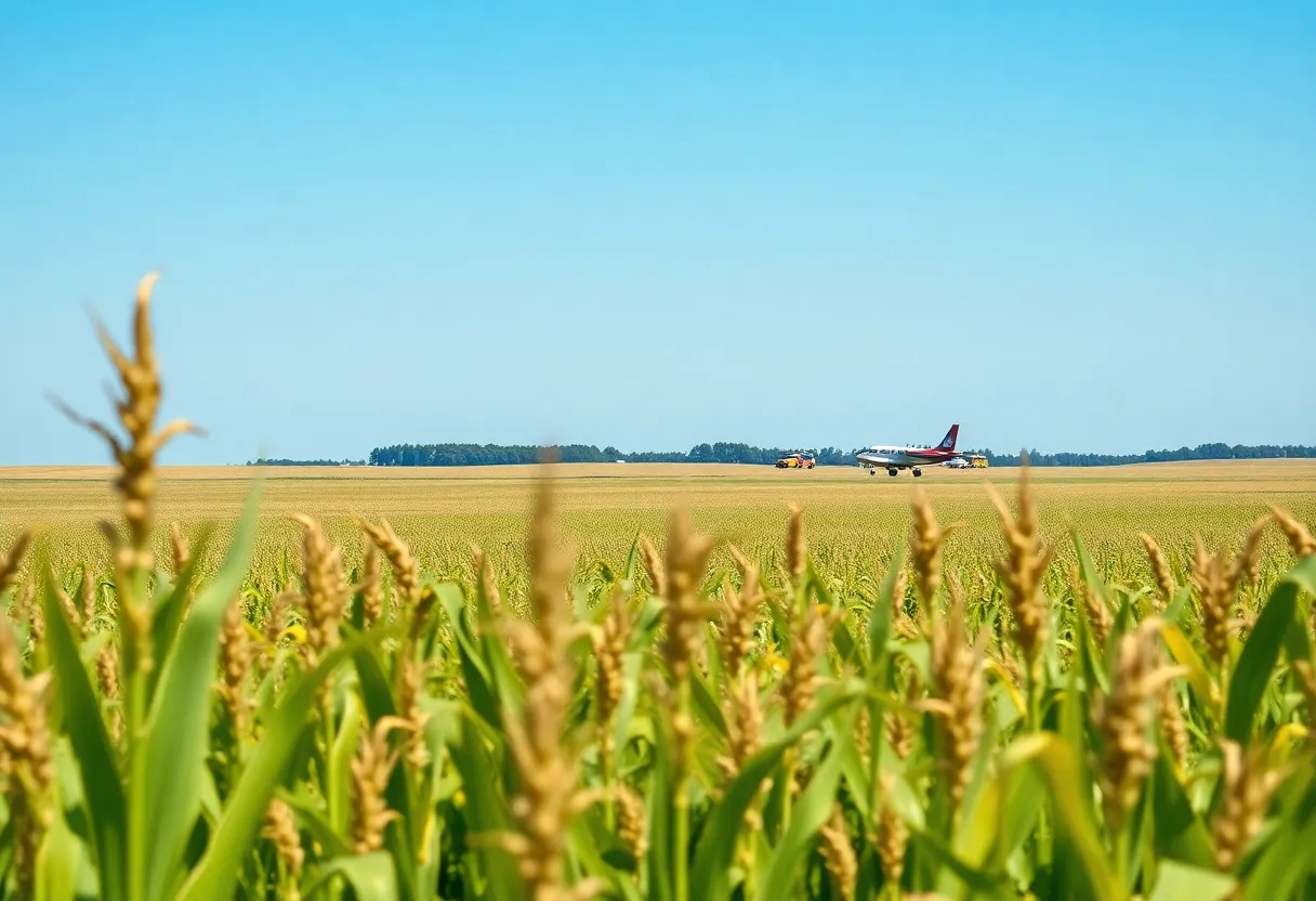 Crash site of a small aircraft in a cornfield near Lancaster Airport