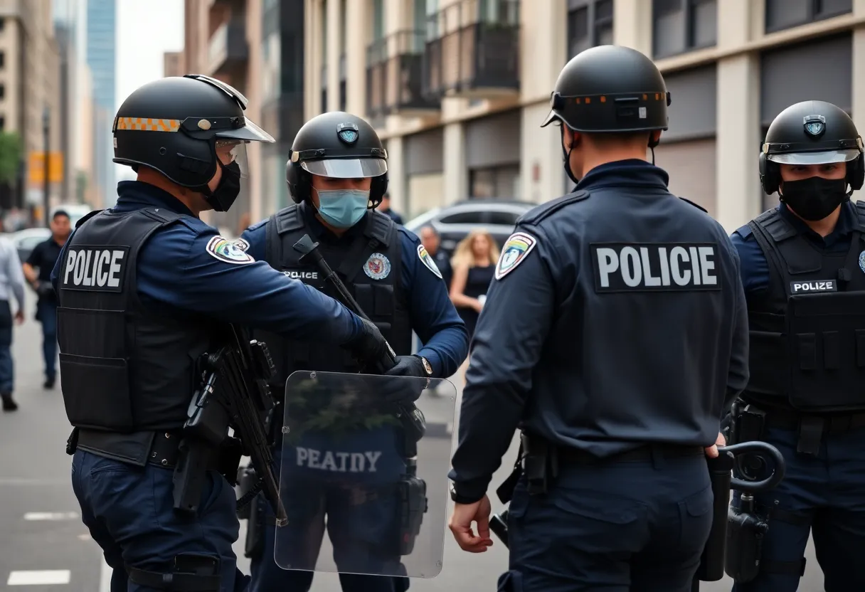 Police officers collaborating during a fugitive apprehension operation