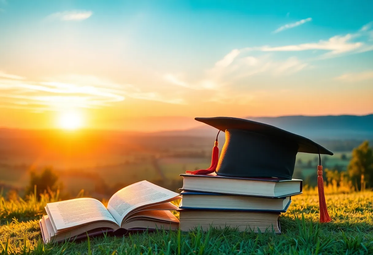 A serene landscape symbolizing education and law.