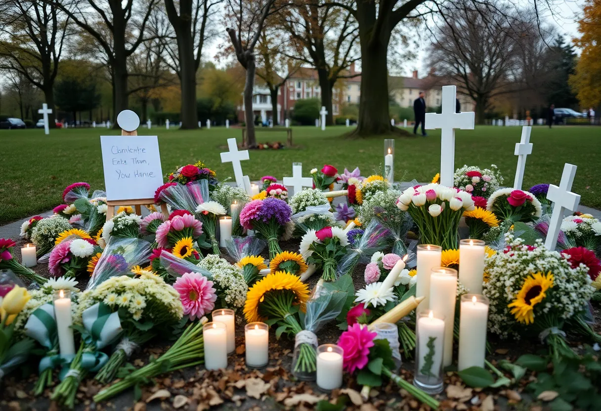 A serene memorial scene honoring the lives of notable individuals