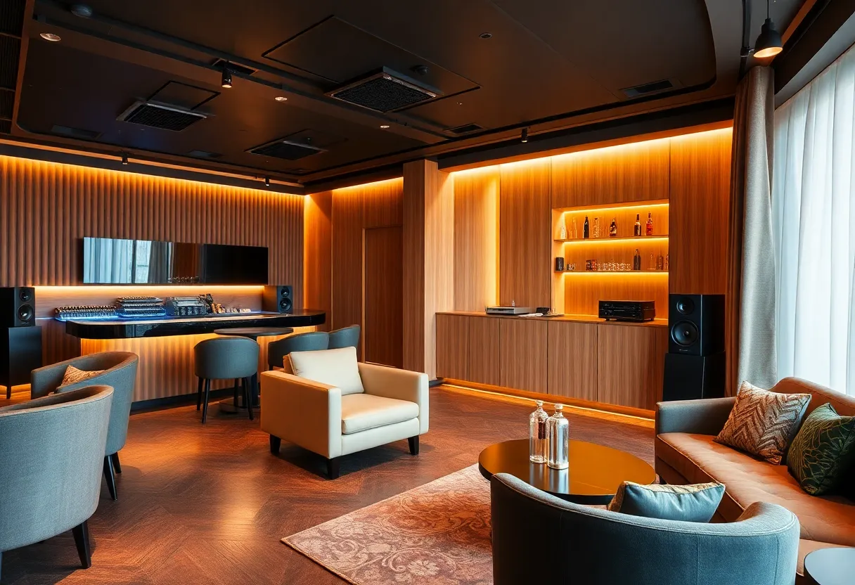 Interior of Murmur HiFi Lounge with ambient lighting and seating