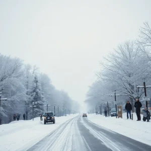 Winter landscape in New England with heavy snowfall