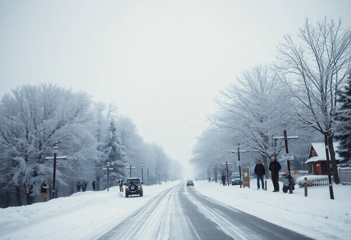 Winter landscape in New England with heavy snowfall