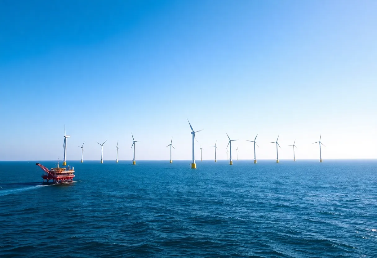 Construction of an offshore wind farm with turbines on the ocean
