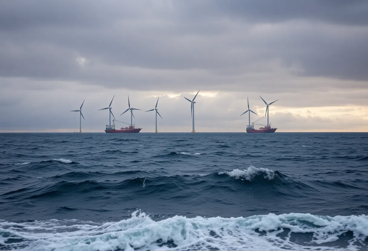 Construction of offshore wind turbines in the sea