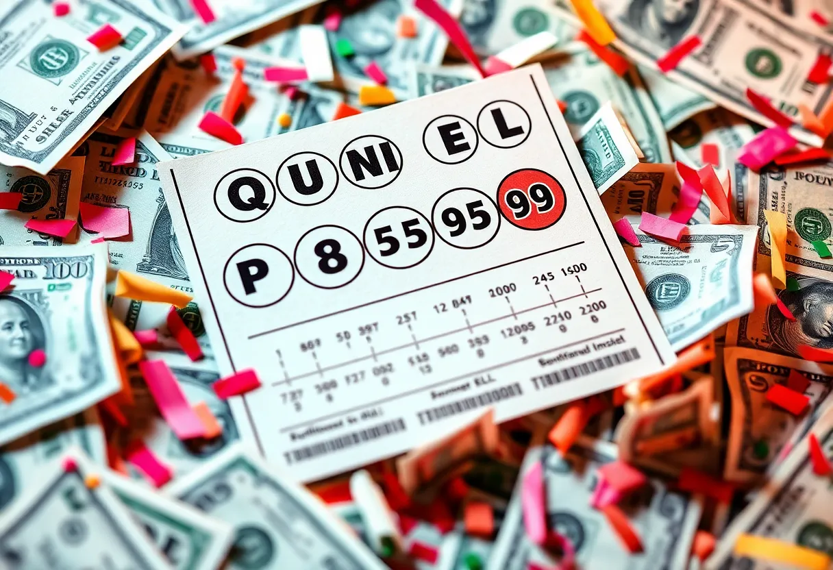 Powerball ticket and cash with jackpot display