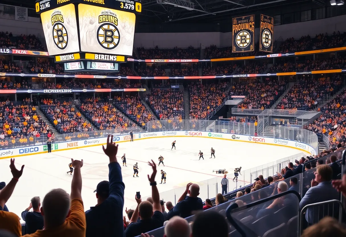 Fans enjoying a Providence Bruins game