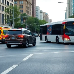 Emergency services at the scene of a bus collision in Providence.