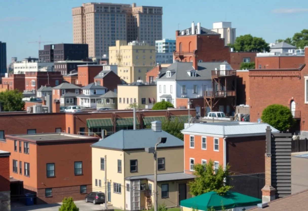 A cityscape view of Providence emphasizing urban housing and community spaces.