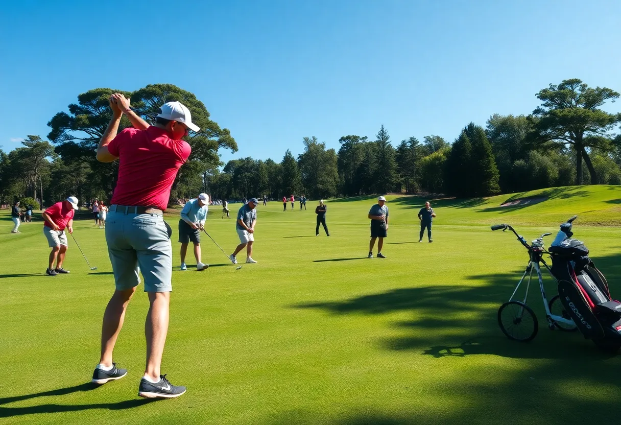 Men's and women's golf teams practicing on the course at Providence College