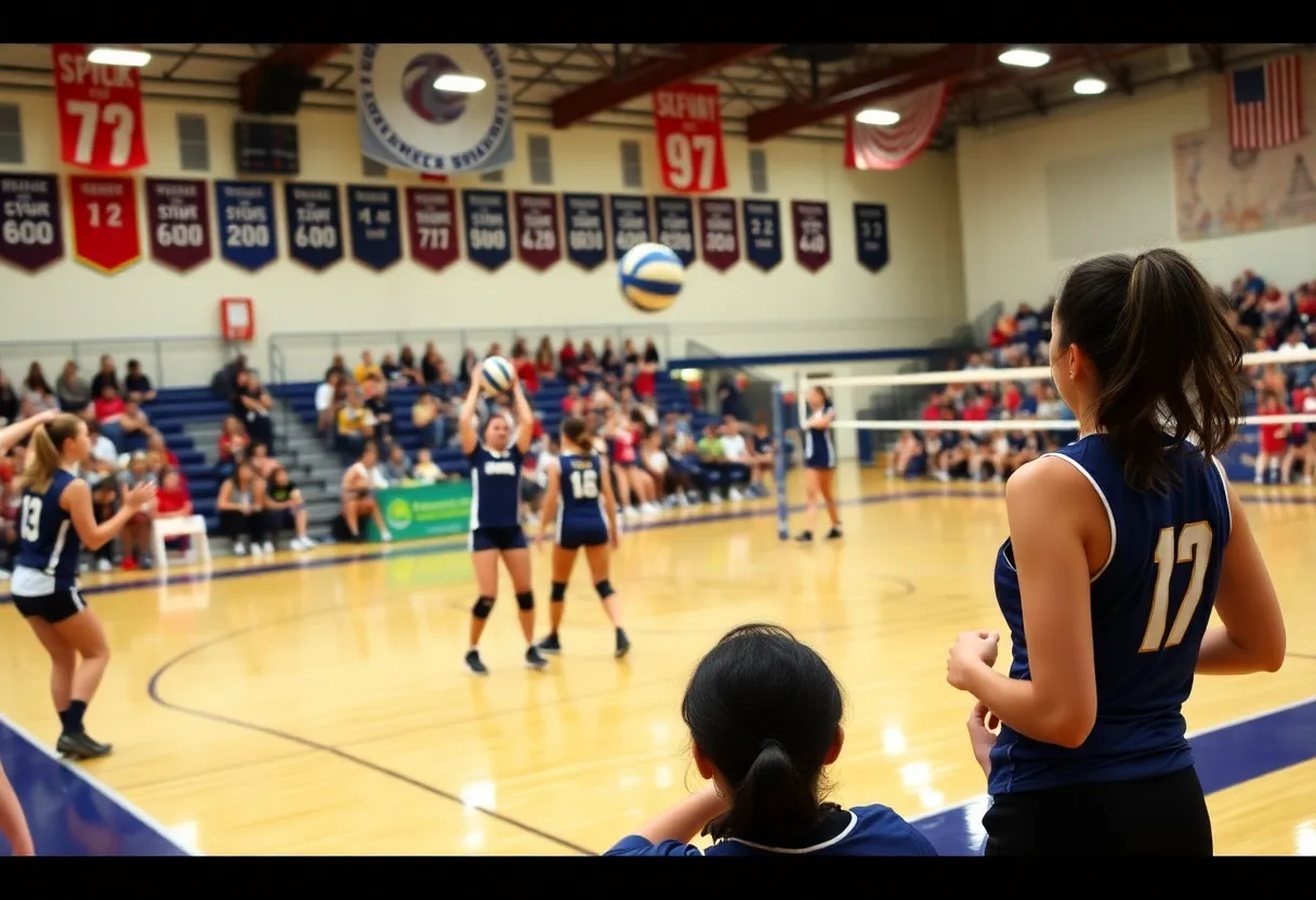 Providence College women's volleyball team in action against URI