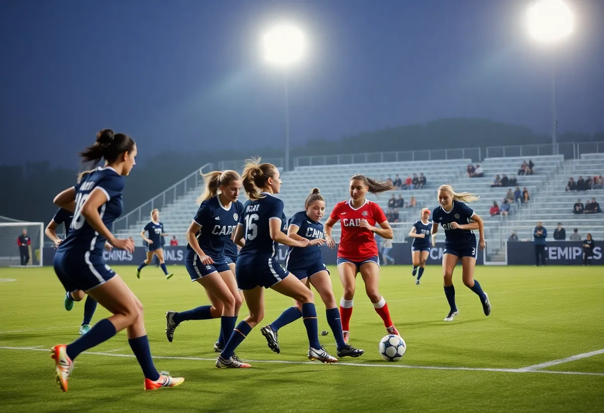 Providence College women's soccer players competing against Rutgers