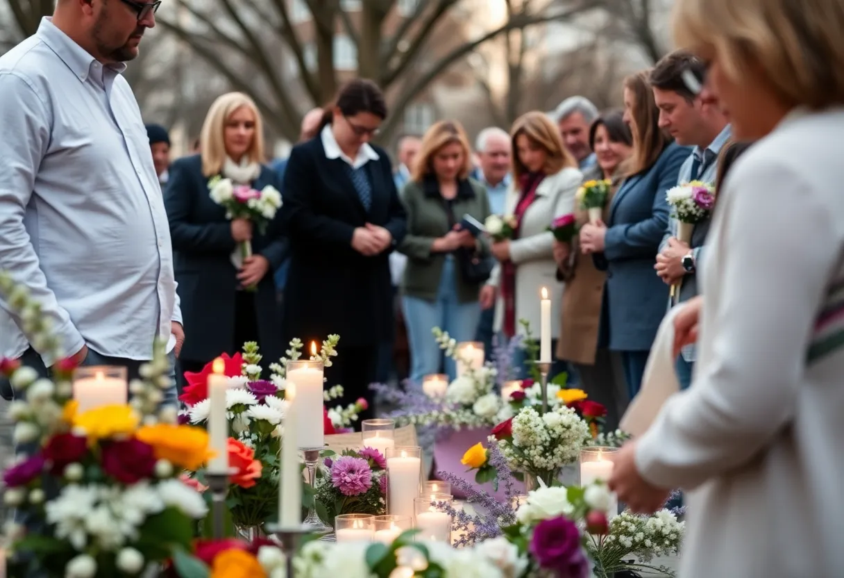 Community members gathering at a memorial service in Providence