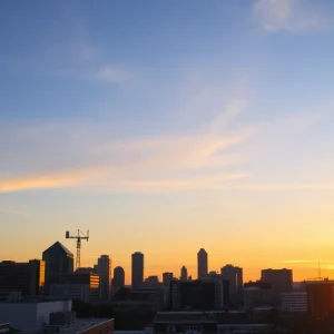 Skyline view of Providence, Rhode Island with broadcasting towers.