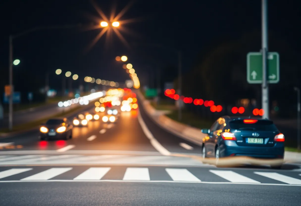 Highway at night with blurred car lights