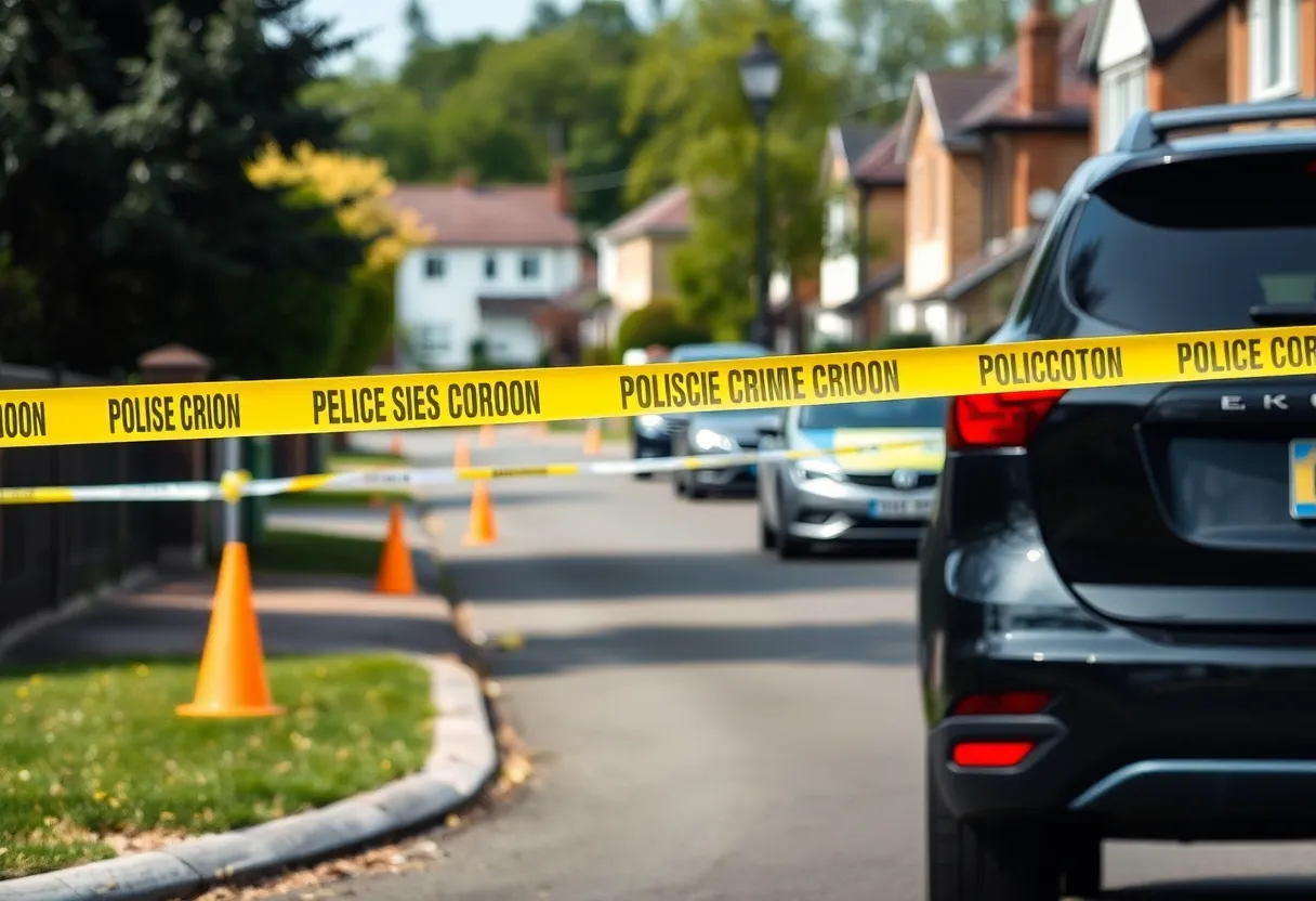 Police officers securing a crime scene with evidence markers on the ground.