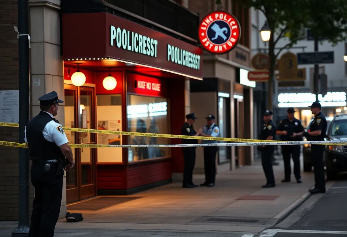 Police officers investigating a shooting scene outside Central Station in Providence