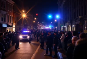 Police responding to a stabbing incident in Providence at night.